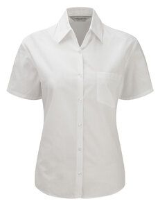 Russell Collection J937F - Women's short sleeve pure cotton easycare poplin shirt White