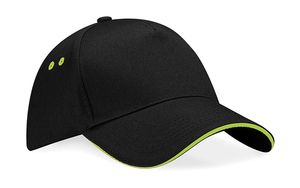 Beechfield B15c - Ultimate 5 Panel Cap - Sandwich Peak Black/Lime Green