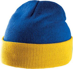 K-up KP514 - BI-COLOUR BEANIE HAT WITH TURN-UP Royal Blue / Yellow