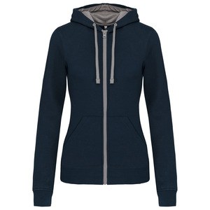 Kariban K467 - Ladies’ contrast hooded full zip sweatshirt Navy / Fine Grey