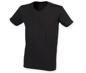 Skinnifit SF122 - Men's stretch cotton v-neck T-shirt Black