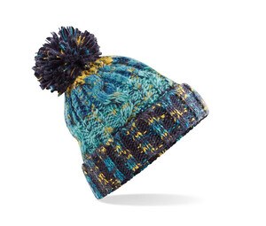 Beechfield BF486 - Corkscrew beanie with pompom Marine Splash