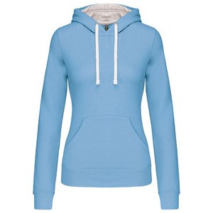 Kariban K465 - Ladies’ contrast hooded sweatshirt Sky Blue / White
