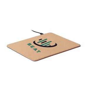 GiftRetail MO6476 - WIRELESS MATTY Cork mouse pad charger 15W Beige