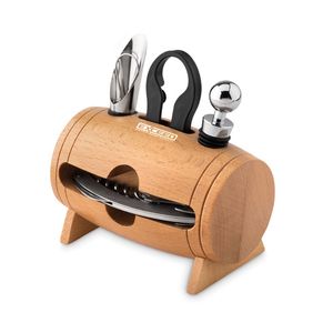 GiftRetail MO9523 - Wooden mini barrel with 4 wine accessories Wood