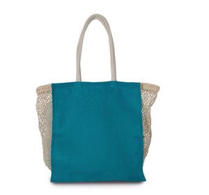 Kimood KI0281 - Shopping bag with mesh gusset Turquoise / Natural