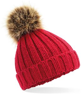 Beechfield B412 - FAKE FUR POM POM THICK BEANIE Classic Red