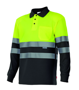 Velilla 175 - HV LS TWO-TONE POLO BLACK/HI-VIS YELLOW