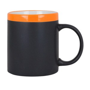 EgotierPro 28199 - Ceramic 300ml Mug with Matching Chalk SLATE Orange