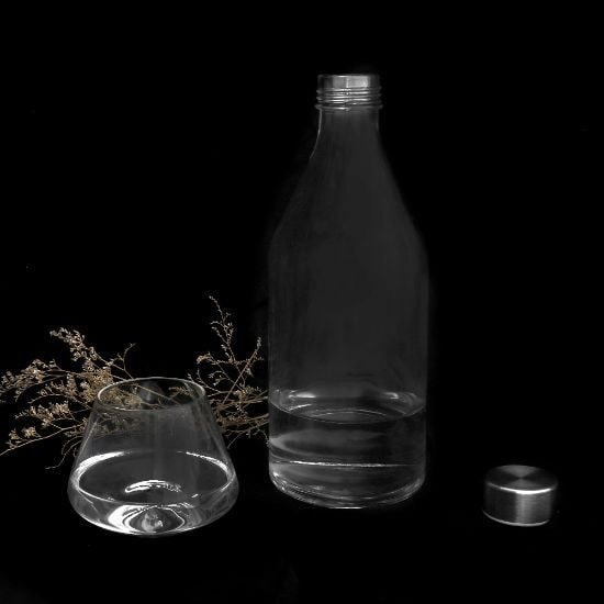 EgotierPro 39523 - Glass Bottle with Stainless Steel Cap, 1L MINERAL