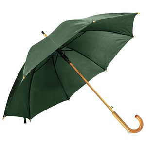 EgotierPro 39529 - Automatic Wooden Handle Umbrella, 190T Polyester CLOUDY Dark Green