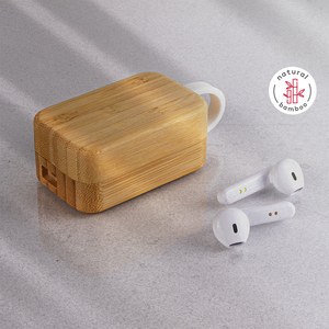 EgotierPro 50690 - Bluetooth 5.0 Earphones with Bamboo Box PLAY MICRO USB