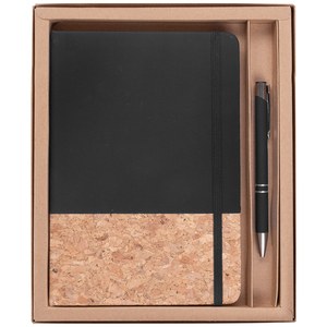 EgotierPro 53590 - Cork Notebook and Rubber Pen Set ECLIPSE Black